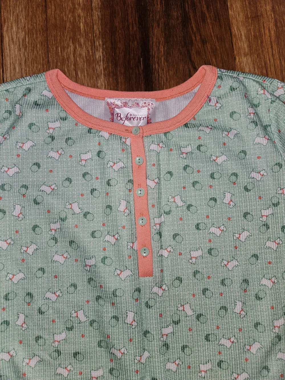 American Girl Mint Green Long-Sleeve Pajama Set with Coral Trim